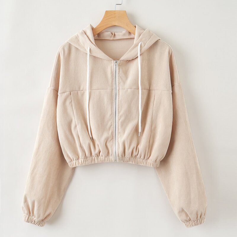 

Corduroy Zip Up Hooded Jacket, Beige