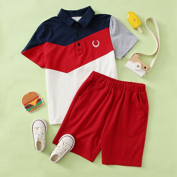 

Boys Graphic Print Colorblock Top & Shorts Set, Multicolor