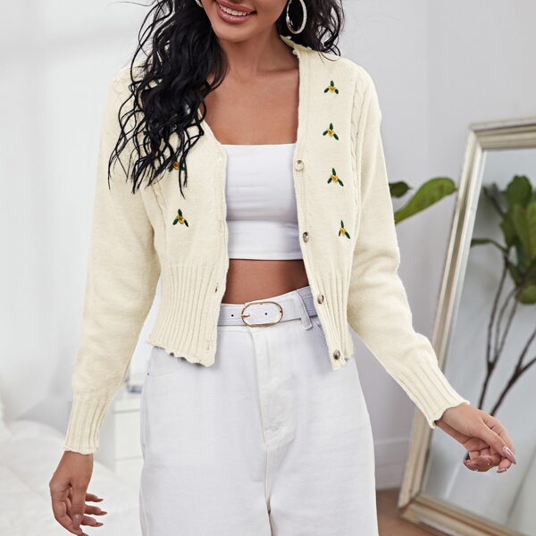 

Floral Embroidery Button Through Cardigan, Beige