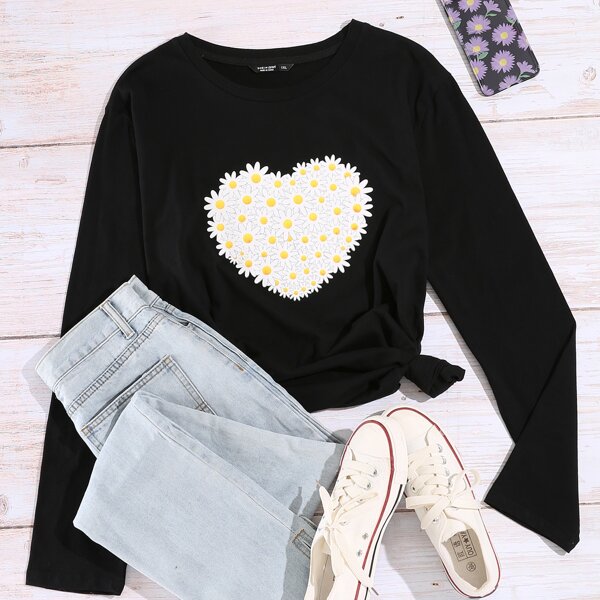 

Plus Daisy Floral Print Tee, Black