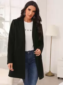 SHEIN LUNE Notched Collar Slant Pocket Coat - Black - View 4