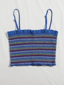 Frill Trim Shirred Striped Cami Top - Multicolor - View 2