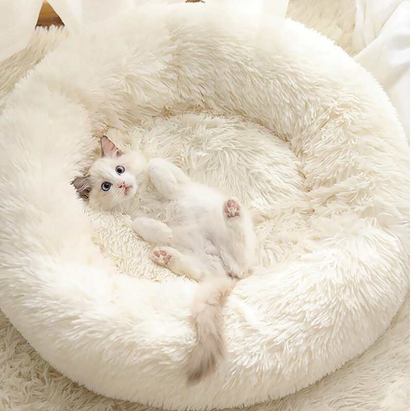 

1pc Plush Round Cat Bed, White