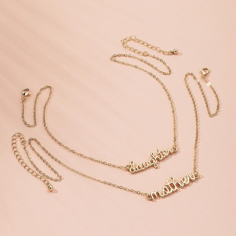 

2pcs Letter Charm Necklace, Gold