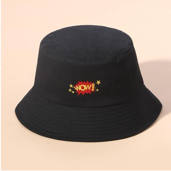 

Letter Embroidery Bucket Hat, Black