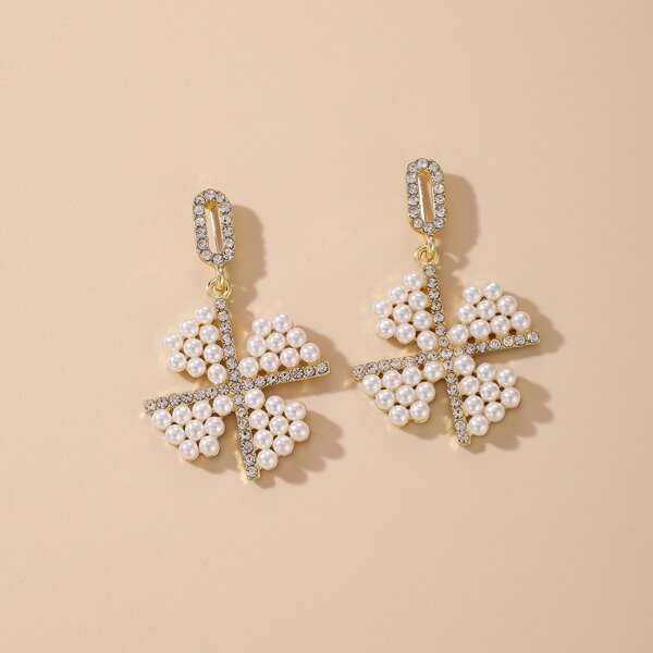 

Faux Pearl & Rhinestone Decor Drop Earrings, Gold