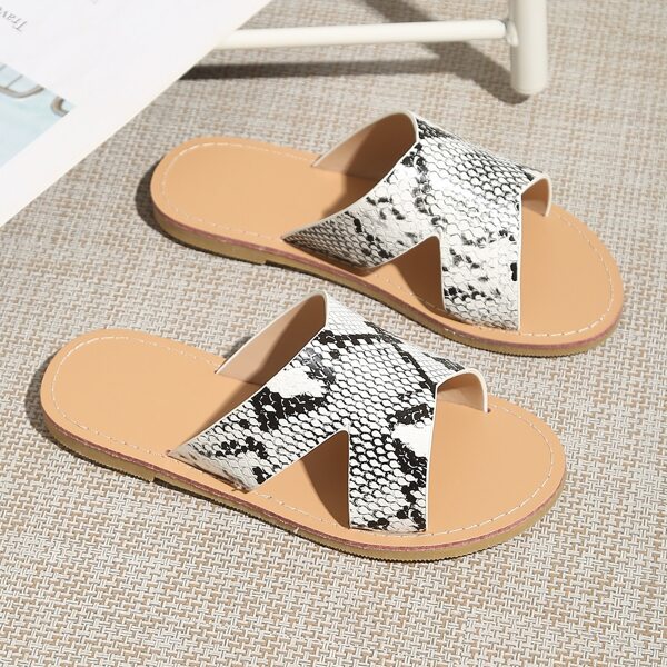 

Toddler Girls Snakeskin Cut Out Slides, Black and white