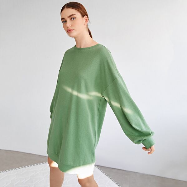 

Drop Shoulder Oversized Sweatshirt Dress, Green