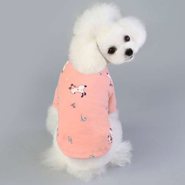 

1pc Cartoon Graphic Dog Tee, Pink