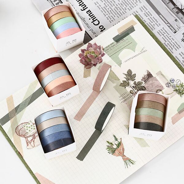 

5rolls Solid Random Decorative Tape, Multicolor