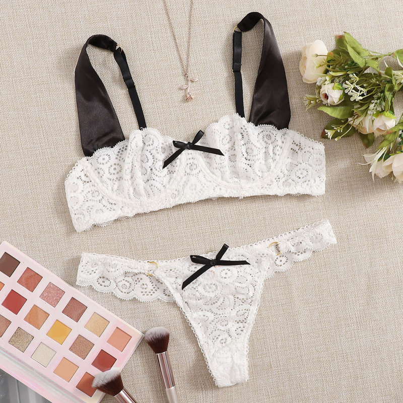 

Floral Lace Underwire Lingerie Set, White