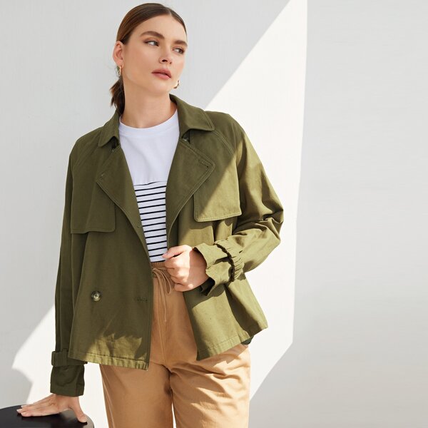 

Double Breasted Strap Cuff Jacket, Army green