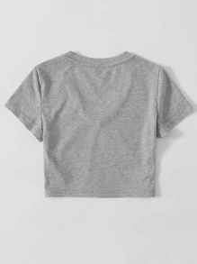 Muchica V-Neck Rib-knit Crop Top - Grey - View 2