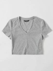Muchica V-Neck Rib-knit Crop Top - Grey - View 3