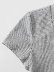 Muchica V-Neck Rib-knit Crop Top - Grey - View 5