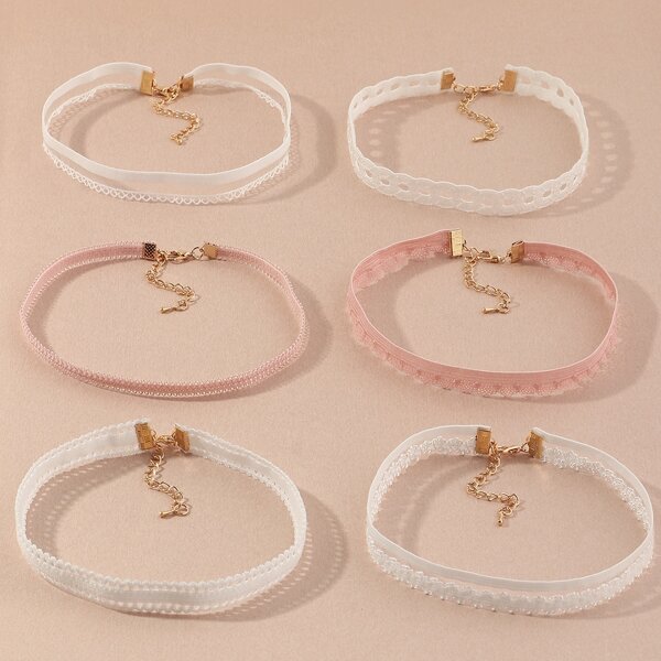 

6pcs Simple Lace Choker, Multicolor