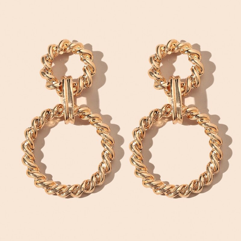 

Round Link Drop Earrings, Gold