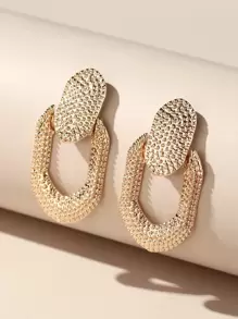 紋理幾何設計耳環 - 金黃色 - 查看 1