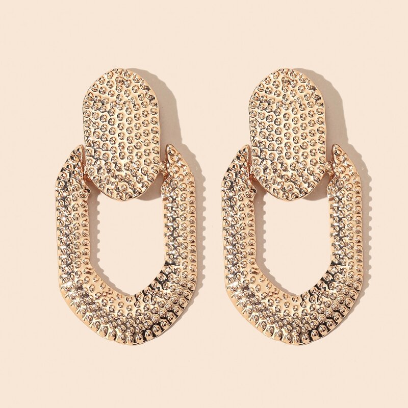 

Textured Geometric Design Earrings, Gold