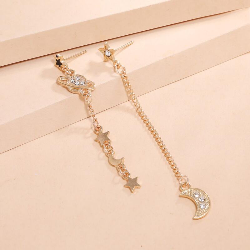 

Star Moon Long Drop Earrings, Gold