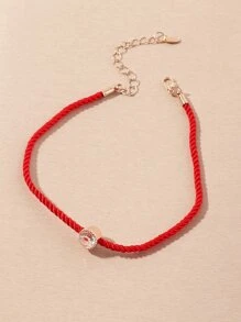 Rhinestone Inlaid Rope Anklet - Red - View 2