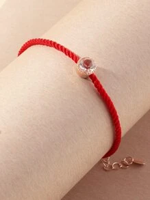 Rhinestone Inlaid Rope Anklet - Red - View 4