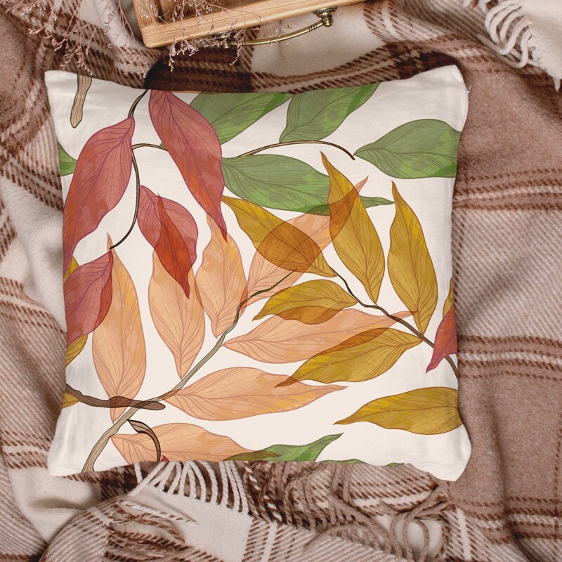 

Leaf Print Cushion Cover Without Filler, Multicolor