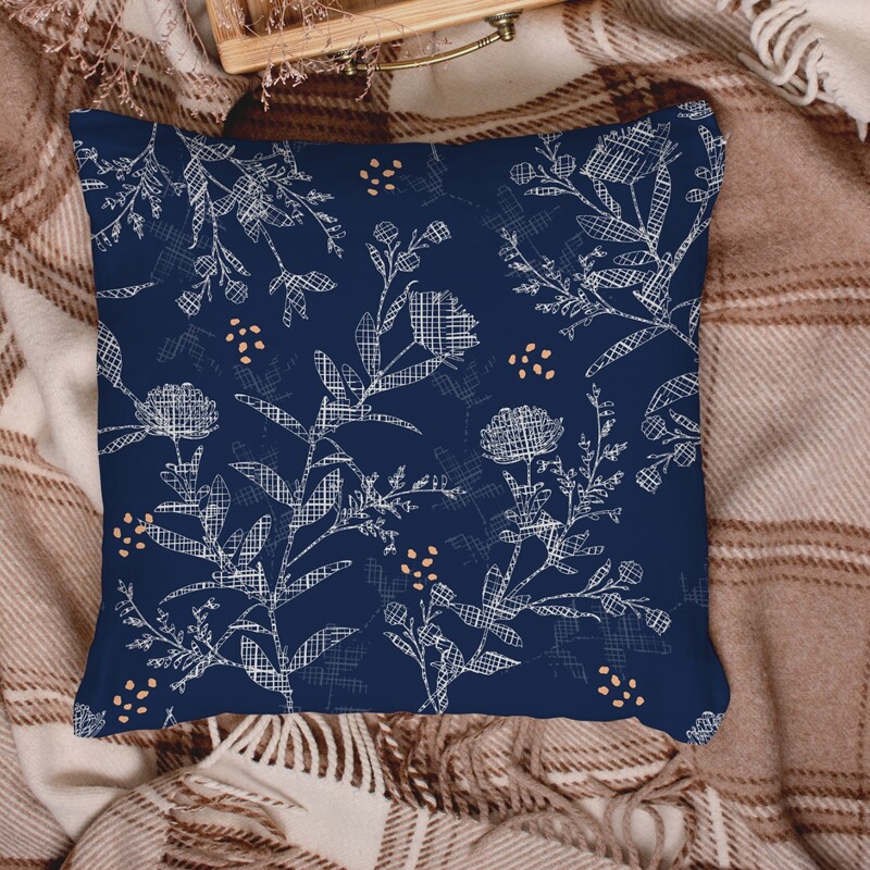 

Plants Print Cushion Cover Without Filler, Navy blue