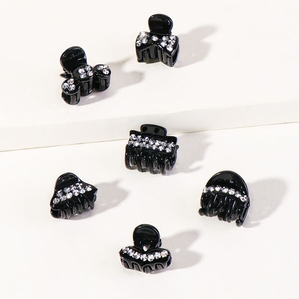 

6pcs Rhinestone Hair Claw, Black