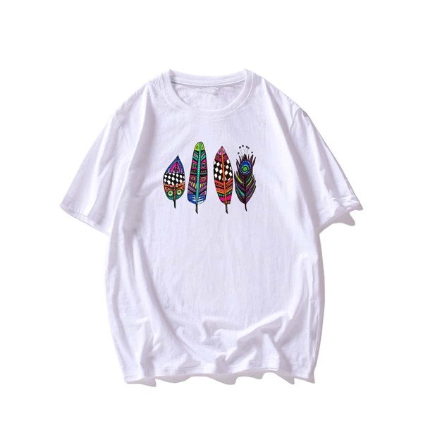 

Men Feather Print Short Sleeve Tee, White