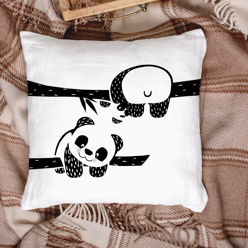 

Panda Print Cushion Cover Without Filler, Black and white