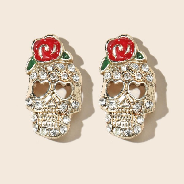 

Rhinestone Inlaid Skull Stud Earrings, Multicolor