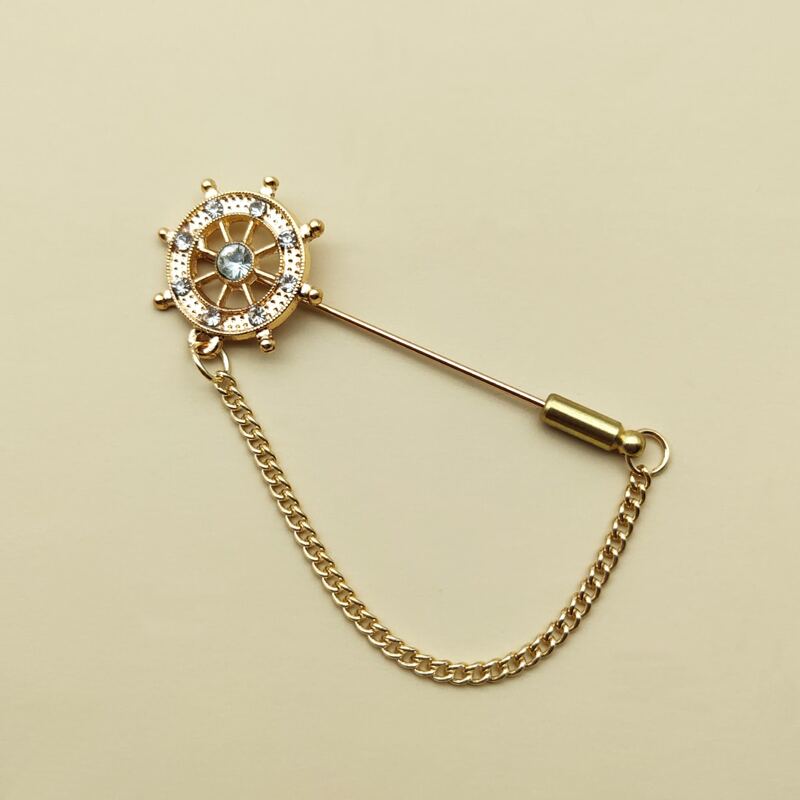 

Guys Rhinestone Decor Rudder Brooch, Gold