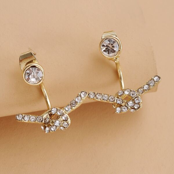 

Rhinestone Decor Bow Earring Jackets, Gold