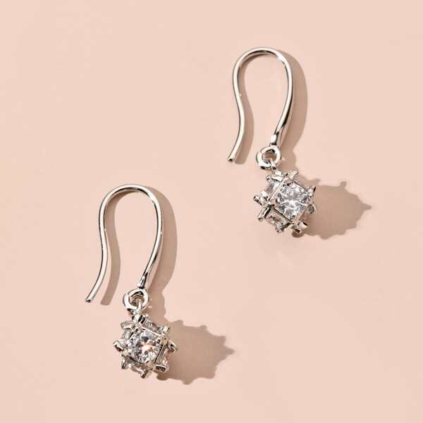 

Rhinestone Inlaid Cube Drop Earrings, Silver