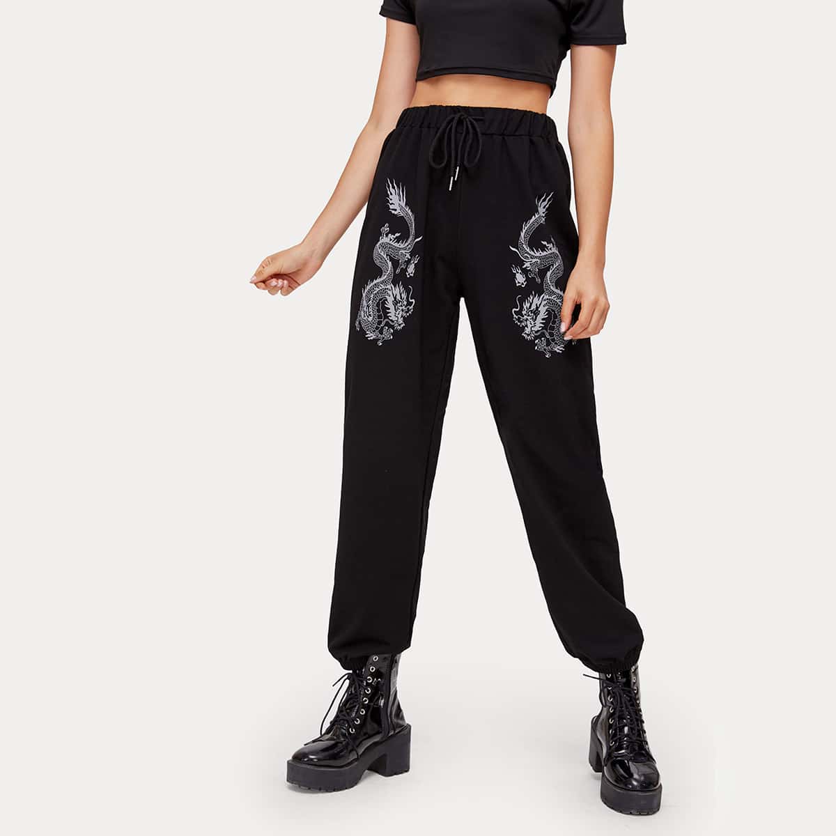 

Chinese Dragon Graphic Sweatpants, Black