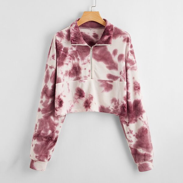 

Tie Dye Half Zipper Sweatshirt, Red and white