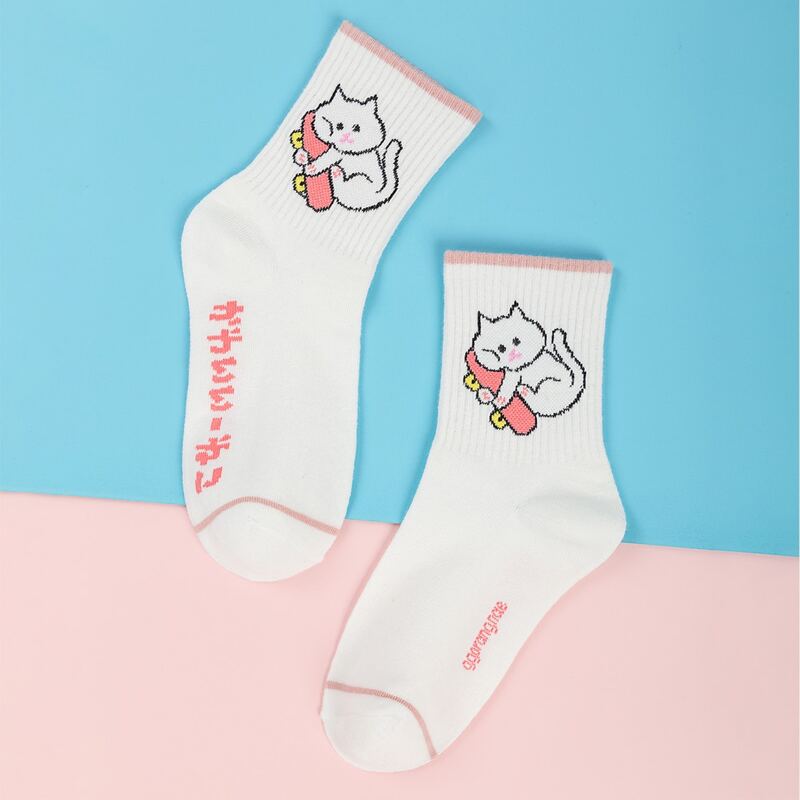 

Cartoon Graphic Socks, White
