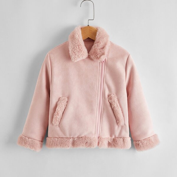 

Toddler Girls Zip Up Suede Jacket, Pastel baby pink