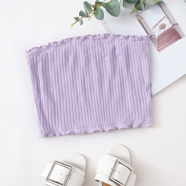 

Plus Lettuce Edge Rib-knit Tube Top, Pastel lilac purple