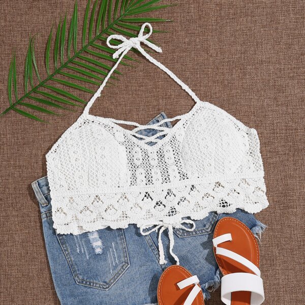 

Plus Open Back Halter Top, White