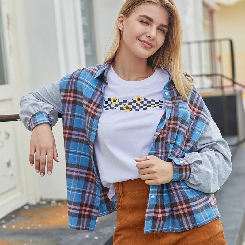 

Plaid Pocket Front Shirt, Multicolor