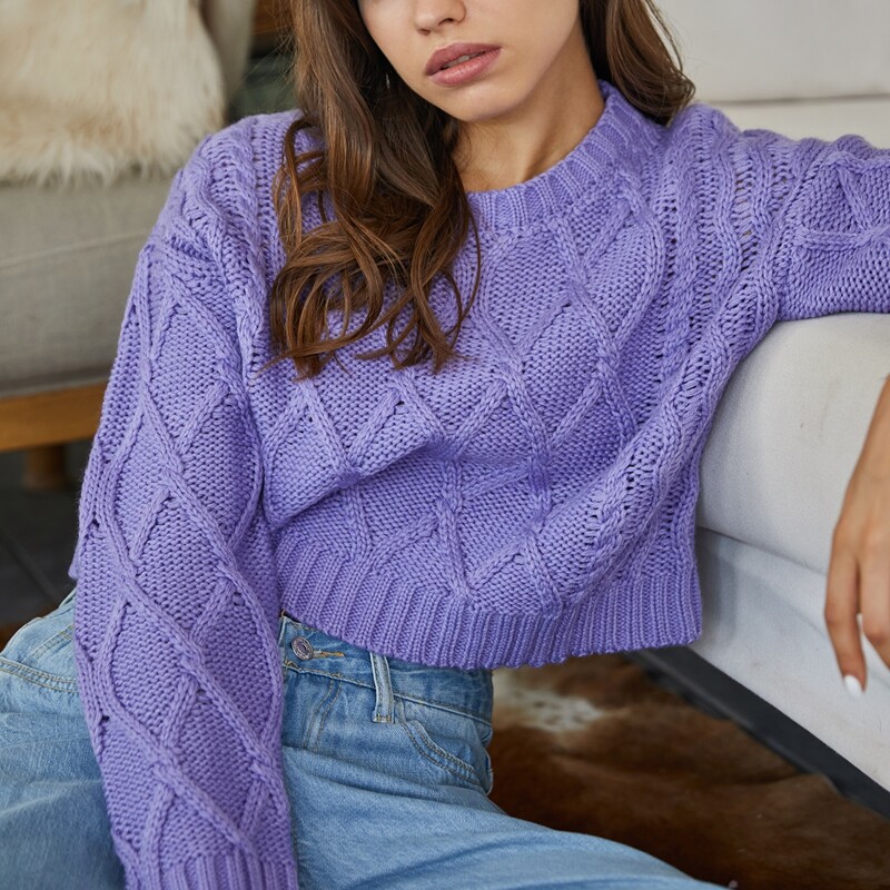 

Cable & Argyle Knit Crop Sweater, Lilac purple