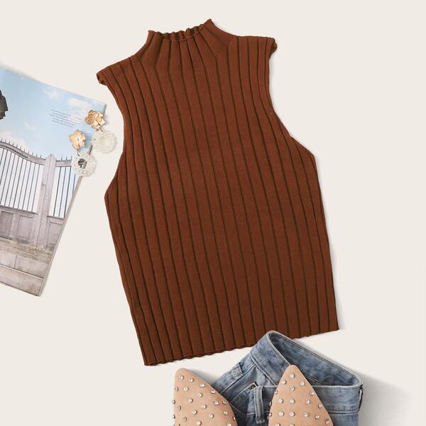 

Plus Mock Neck Tank Knit Top, Rust brown