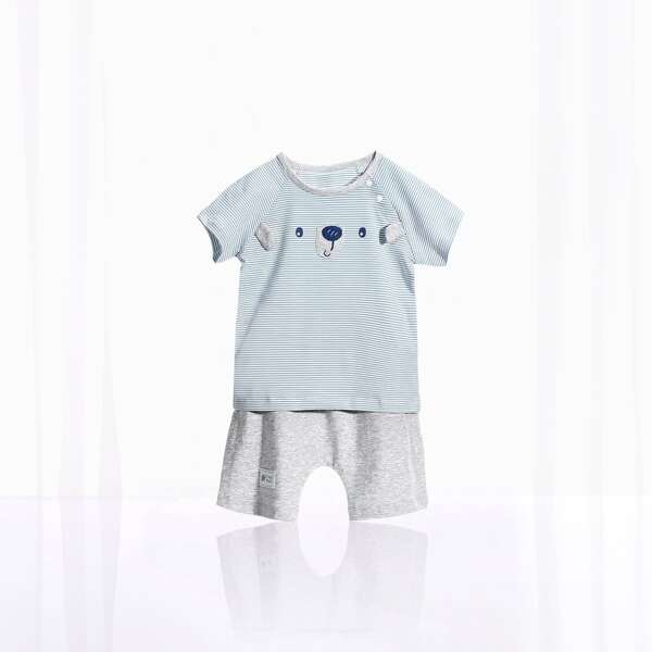 

Baby Boy 3D Ear Design Striped Tee With Shorts, Multicolor