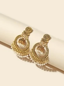 Hoa tai thả trang trí ngọc trai giả - Vàng - Xem 3