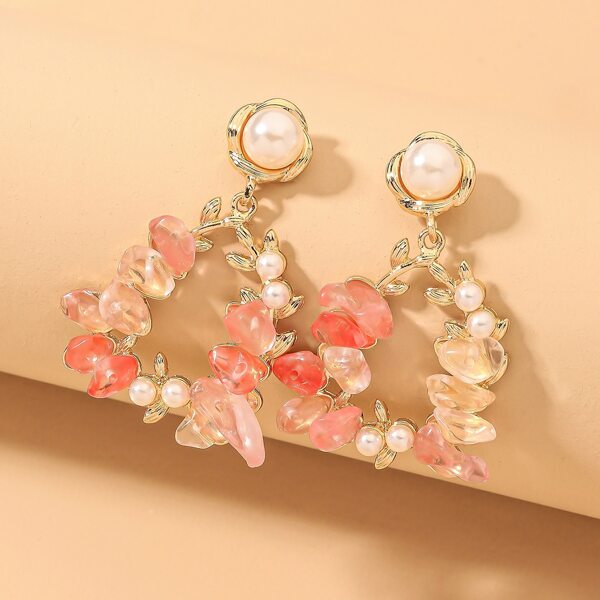 

Faux Pearl & Stone Decor Drop Earrings, Pink