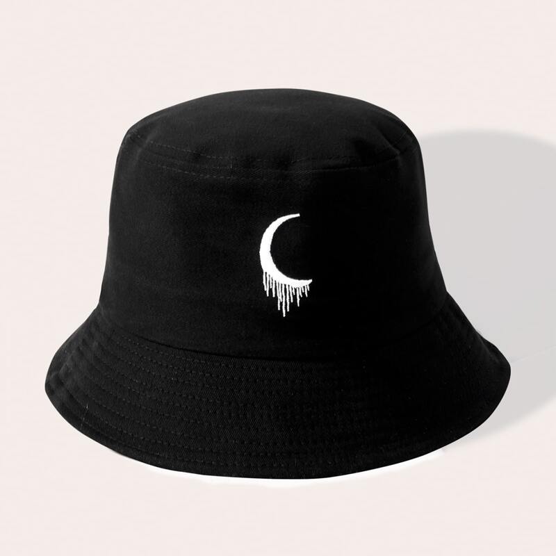 

Moon Embroidery Bucket Hat, Black