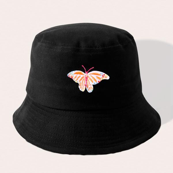 

Butterfly Embroidery Bucket Hat, Black