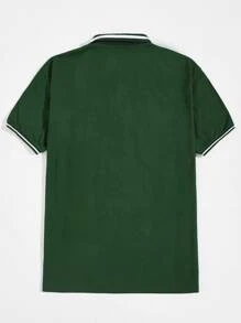 GENTILAND Men Cotton Graphic Print Striped Polo Shirt - Green - View 2